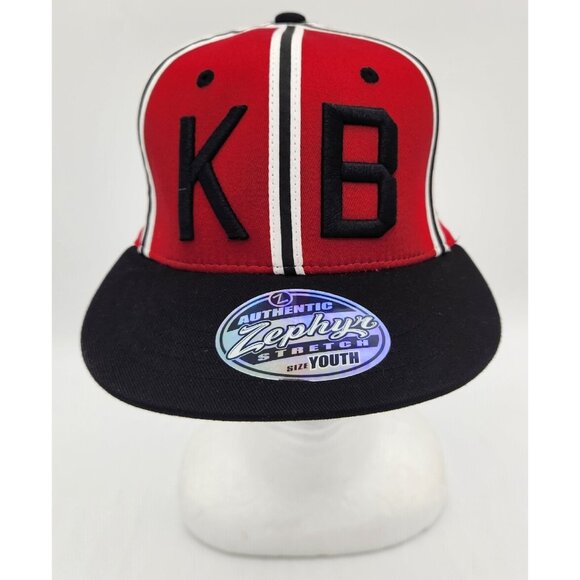 NWT‎ Zephyr KB Baseball Hat Cap Retro Fitted Youth Size Black Red Flat Brim NEW - Picture 2 of 11